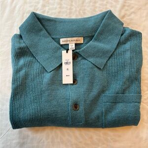 Banana Republic Men's Teal Crewneck Polo Sweater
